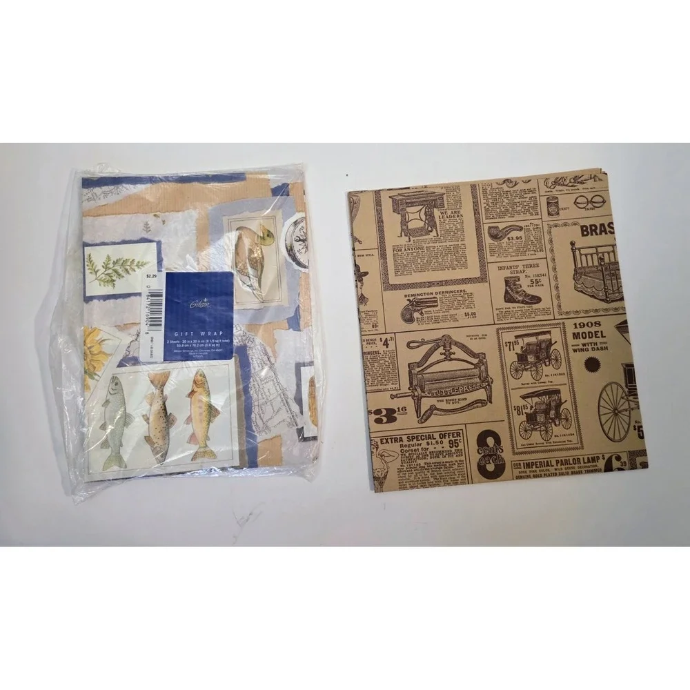 Vintage Wrapping Paper Lot 16 Patterns Journal Scrapbooking Tweety Ducks Ads Etc